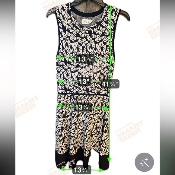 Eliza J. Sz M Navy Blue Print Sleeveless Drop Waist Luxury Knit Dress - Picture 8 of 8